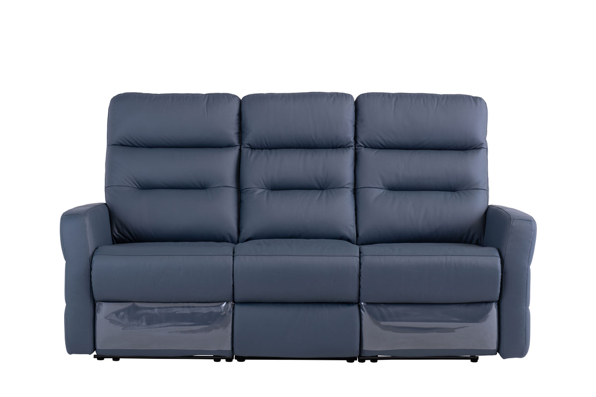 Maddie 3 Seater Blue Leather Electric Recliner Marcus Anthony Furnishings